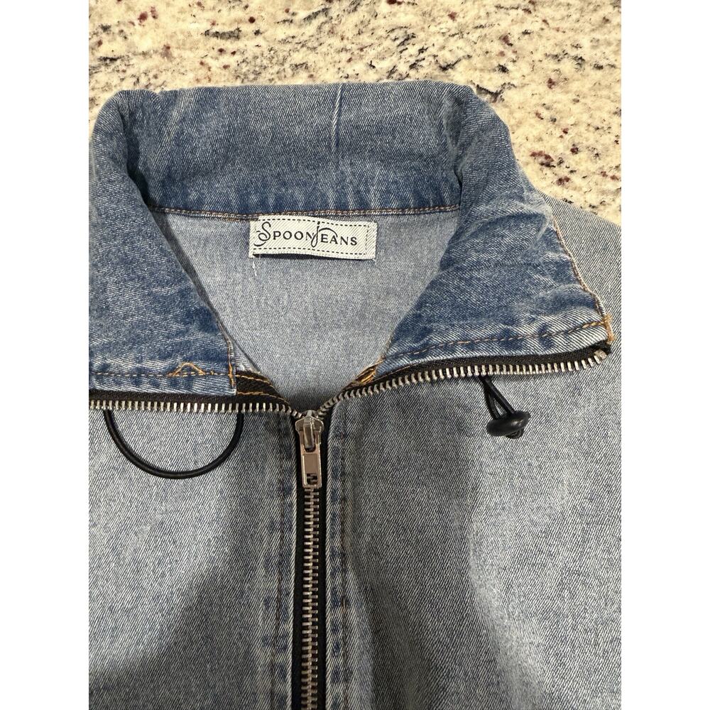 Spoon Jeans Womens Small Cropped Denim Zip Jacket Light Wash Ruched Sleeves - Picture 4 of 8